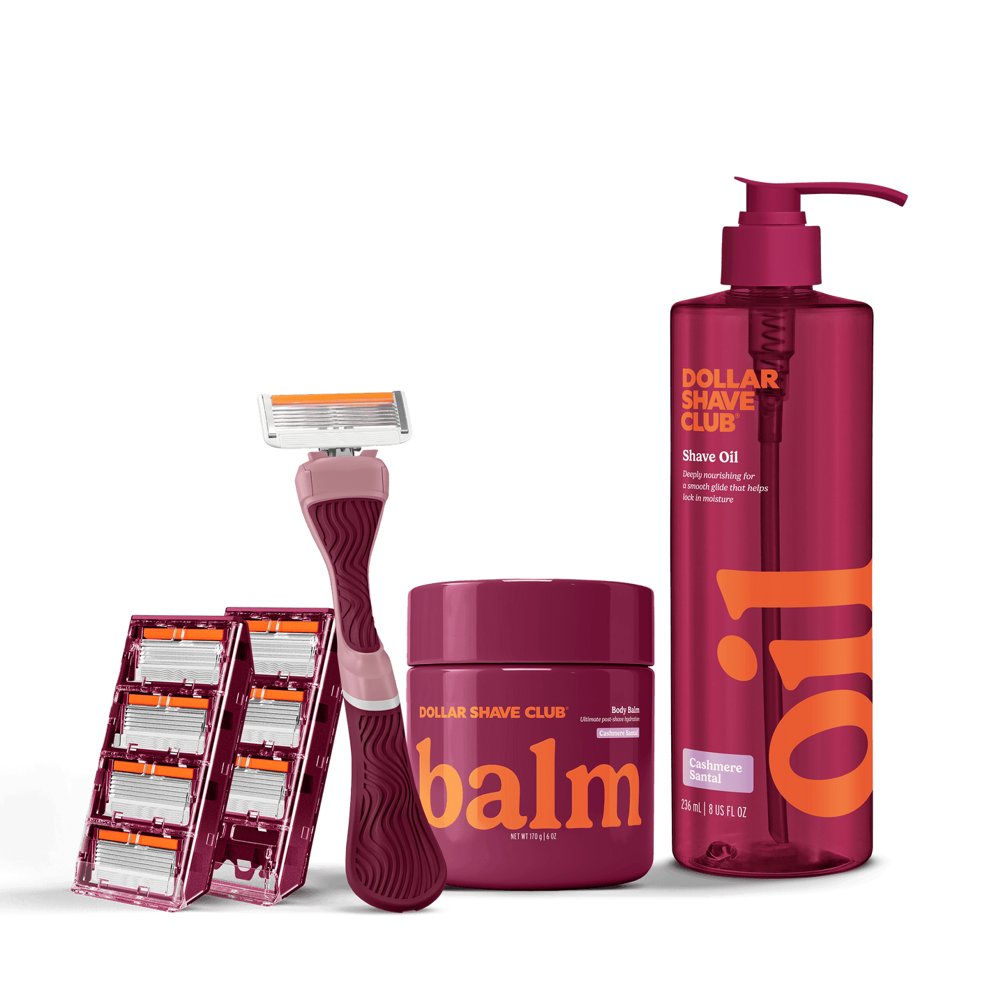 Bundle product with handle, 8 blades, balm, and oil
