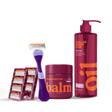 Bundle product with handle, 8 blades, balm, and oil