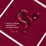 Shave Oil on a red background with text about shaving