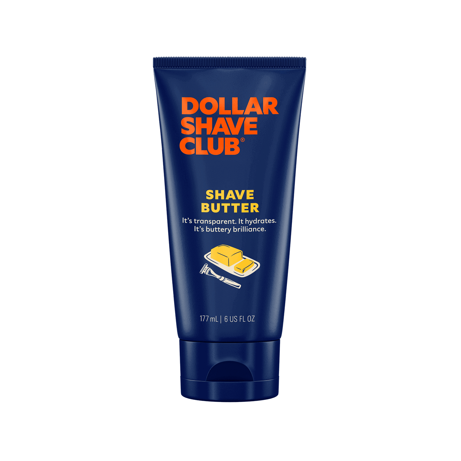 Dollar Shave Club shave butter tube on a black background