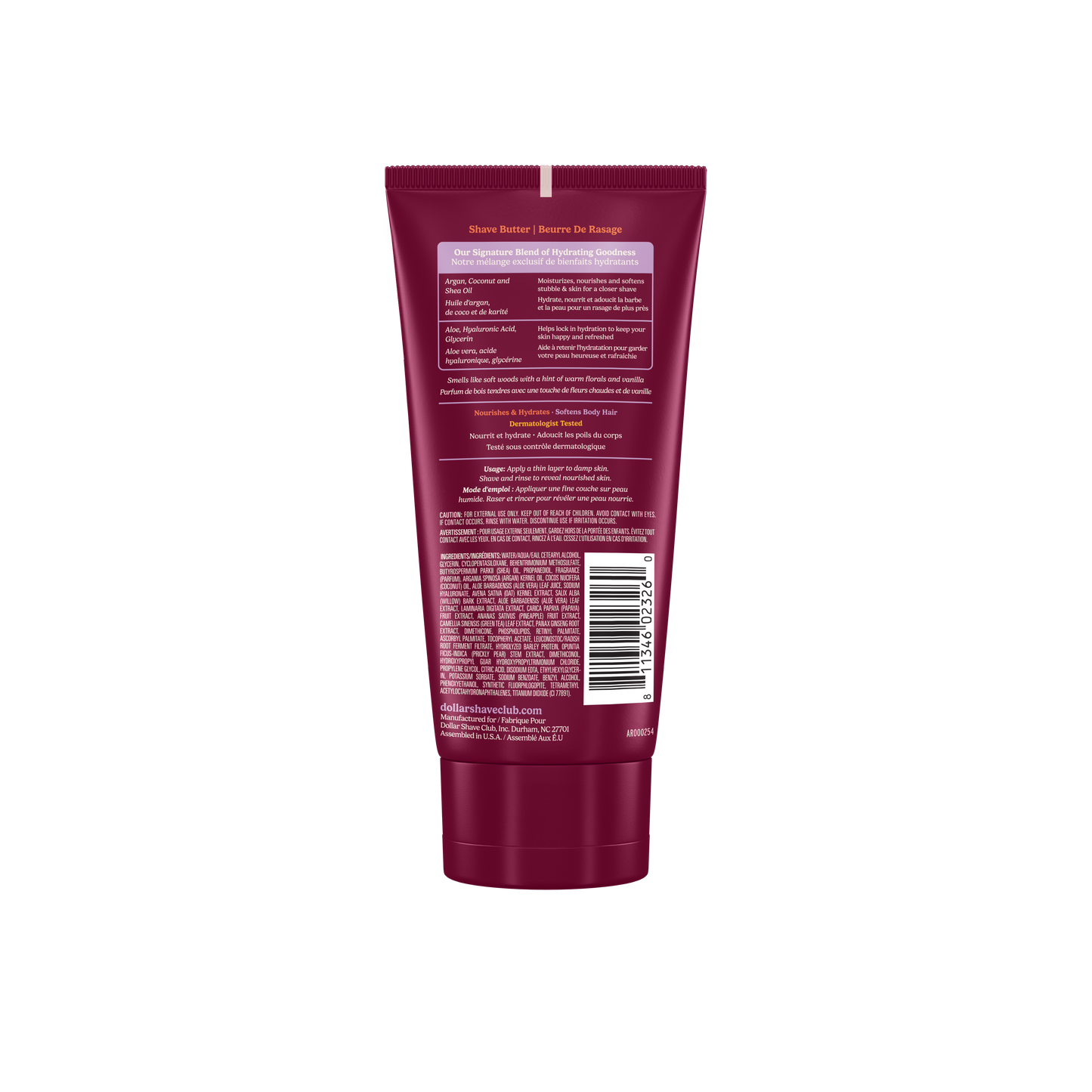 Shave Butter Cashmere Santal 6 oz Back of Bottle